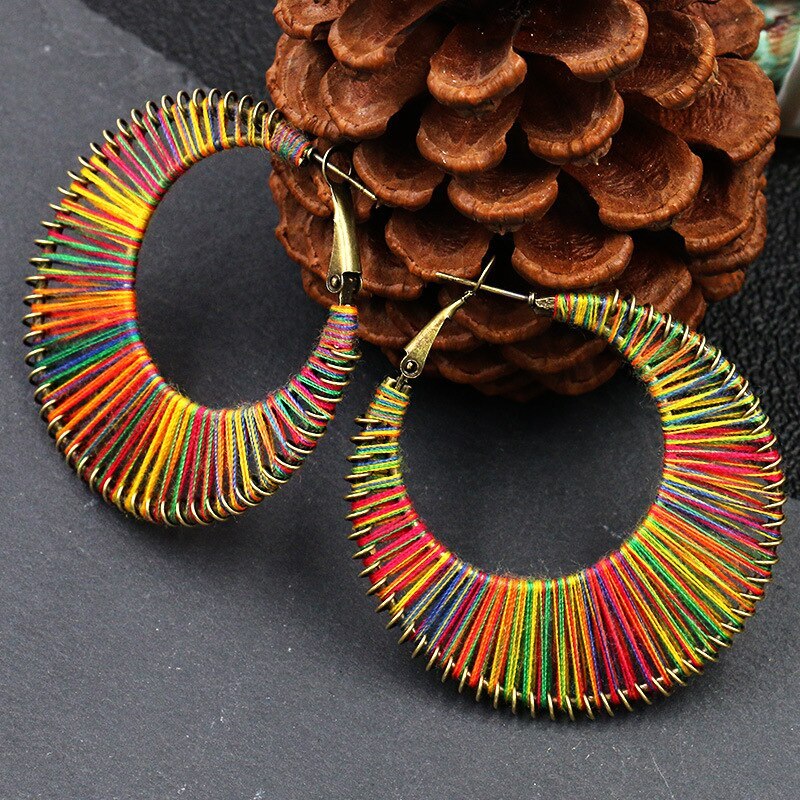 Bohemian Colorful Handmade Winding Earrings Original Circular Earrings Personalized European and American Accessories