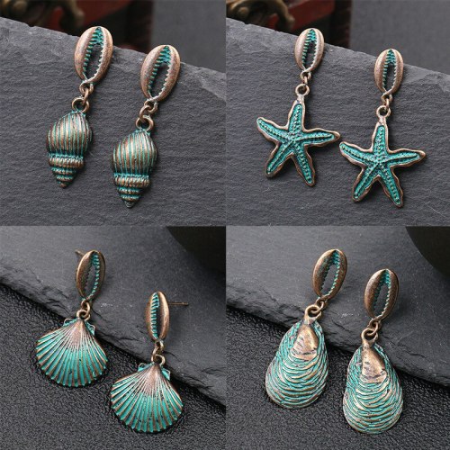 Europe and America Cross Border New Female Metal Alloy Earrings Shell Starfish Retro Personality and Minimalism Eardrop Earring