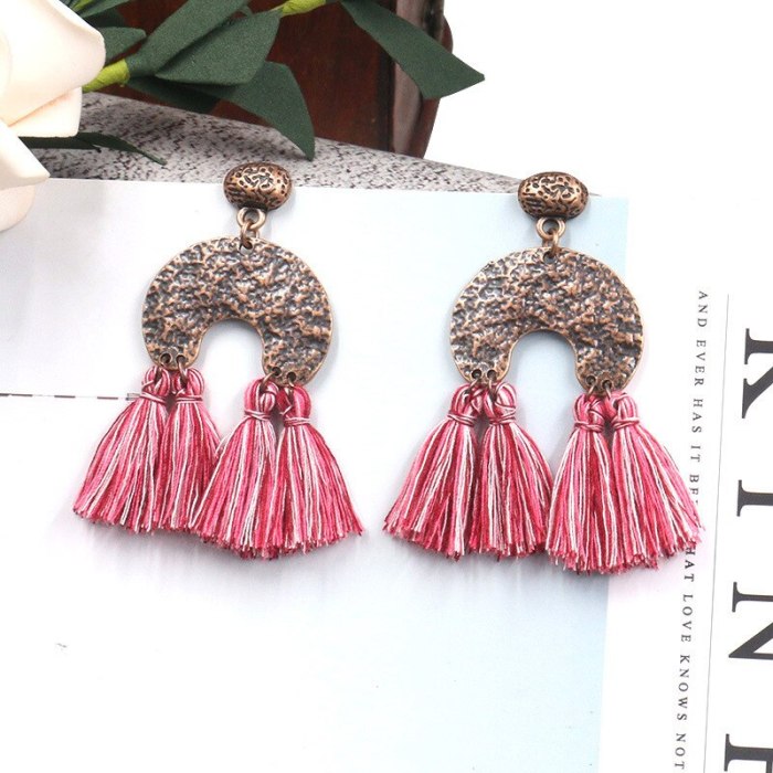 Cross-Border Hot Sale Tassel Earrings Women's European and American Fashion Long Jewelry Bohemian Retro Exaggerated Earrings