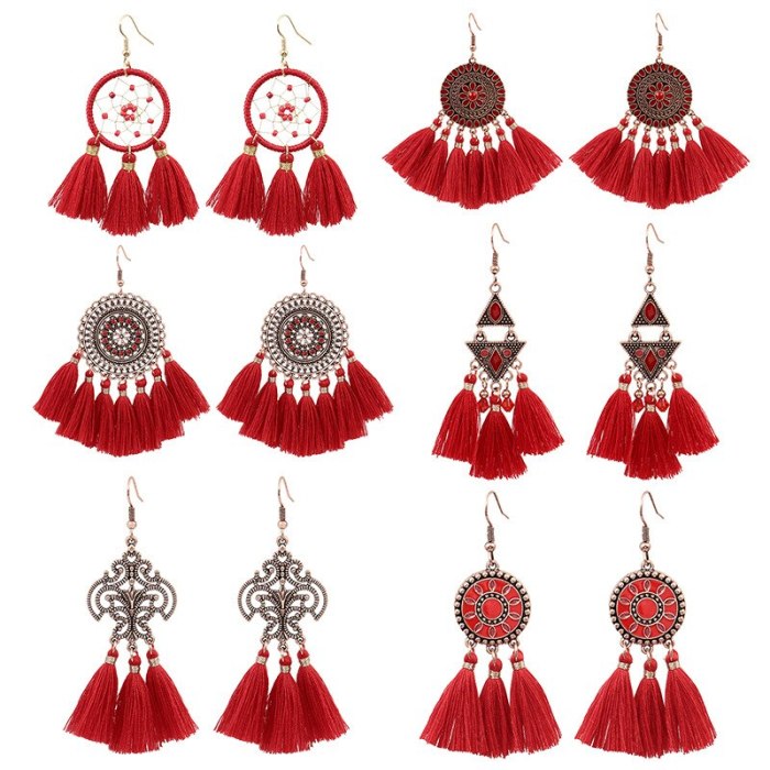 Tassel Earrings Temperament Wild New Year Red Accessories European and American Popular Chinese Style Circular Earrings