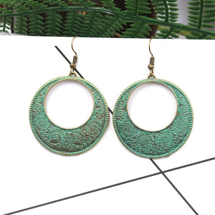New Stylish round Hollow Alloy Pendant Earrings for Women European and American Ladies Exaggerated Long Jewelry Wholesale