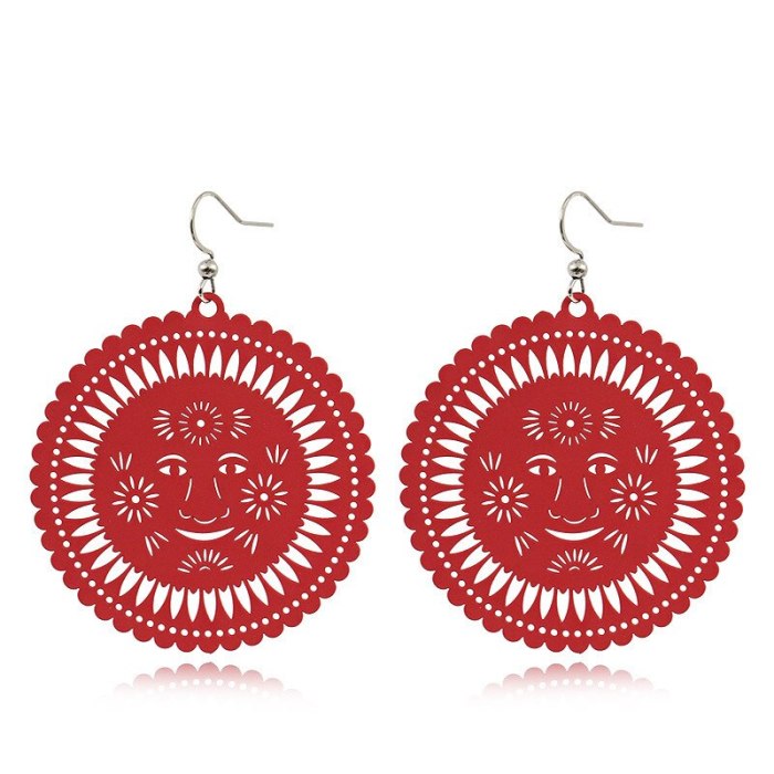 European and American Color Metal Alloy Earrings Female Smiley Flower round Geometric Candy Color Earrings Wholesale