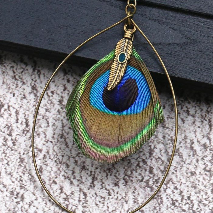 Bohemian Hot Sale Feather Earrings Personality Peacock Feather Ornaments Long Water Drop Ethnic Earrings Wholesale