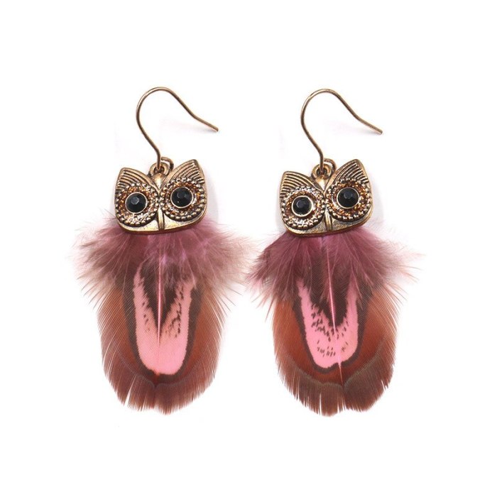 Personality Fashion European and American Style Popular Owl Earrings Feather Eardrop Jewelry Cross-Border Hot Sale Earrings