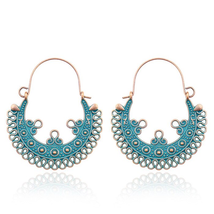 Vintage Earrings European and American Alloy Woven U-Shaped Flower Basket Exaggerated Carved Eardrops Earrings Wholesale