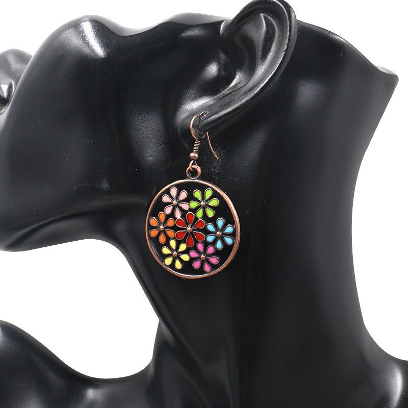 European and American Stylish round Hollow Alloy Earring Creative Flower Earrings Bohemian Women's Popular Ornament Wholesale