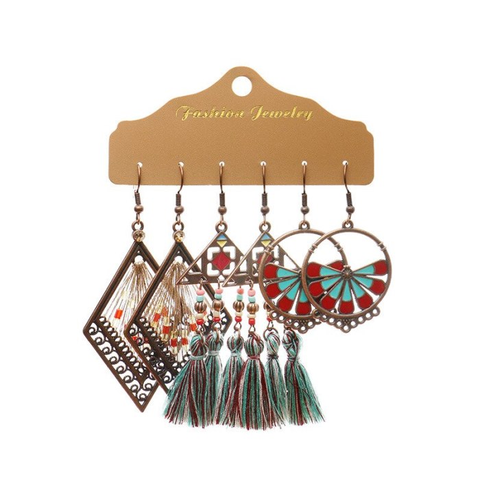 European And American Fashion Tassel Earrings Personality Hoop Earrings Multiple Pieces Set All-Matching Accessories