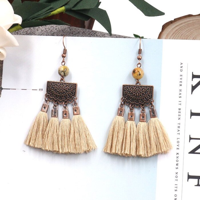 Hot Sale Tassel Earrings Wholesale European and American Popular Ornament Natural Agate Accessories Women's Ornament Wholesale