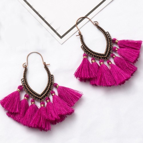 Vintage Colorful Charm Long Fringe Earrings Personality Women Earrings Bohemian Ethnic Style Jewelry Wholesale