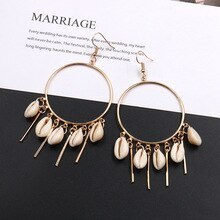 European and American round Hollow Earrings Creative Natural Shell Pendant Tassel Earrings Seaside Holiday Accessories