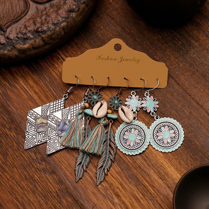 European And American Fashion Tassel Earrings Personality Hoop Earrings Multiple Pieces Set All-Matching Accessories