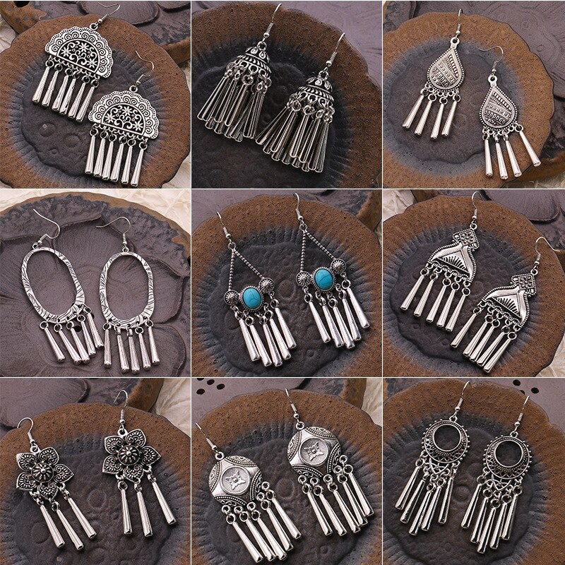 Ethnic Style Silver Earrings Female Yunnan Miao Style Tibetan Silver Peacock Flower Leaf Accessories Baroque Earrings Wholesale