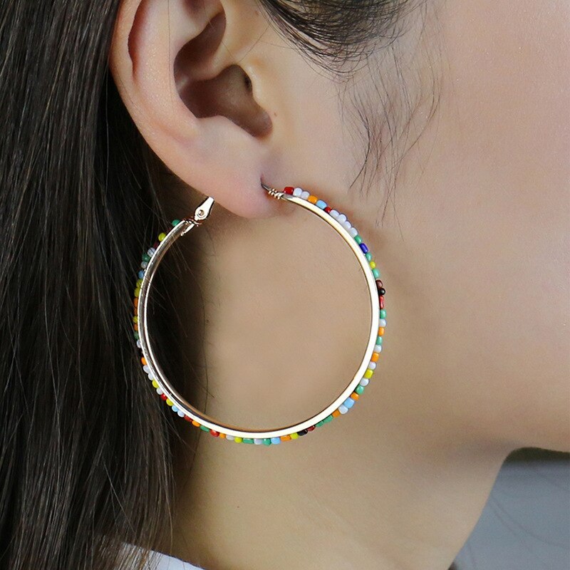 Ornament Europe and America Cross Border Colorful Large Bead round Triangle Circle Geometry Ins Earrings