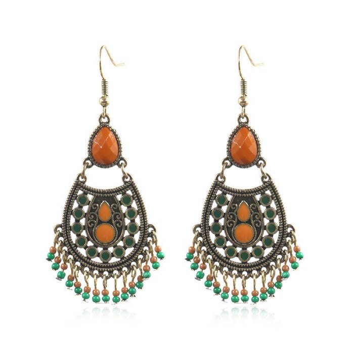 Bohemian Ethnic Earrings Stylish Water Drop Earrings Bead Accessories Long Tassel Earrings