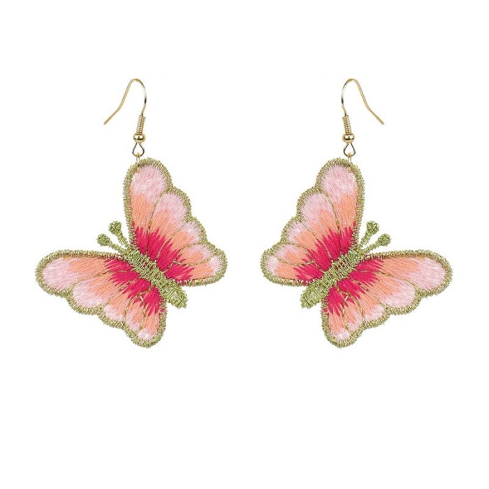 Cross-Border European and American New Personalized Fashion Flower Butterfly Tassel Earrings Embroidered Earrings Wholesale