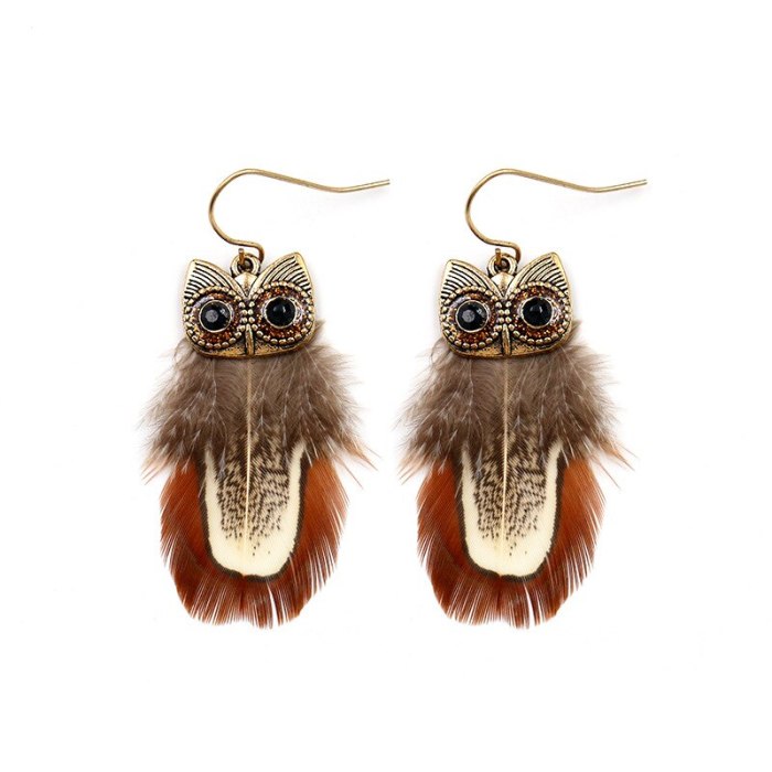 Personality Fashion European and American Style Popular Owl Earrings Feather Eardrop Jewelry Cross-Border Hot Sale Earrings