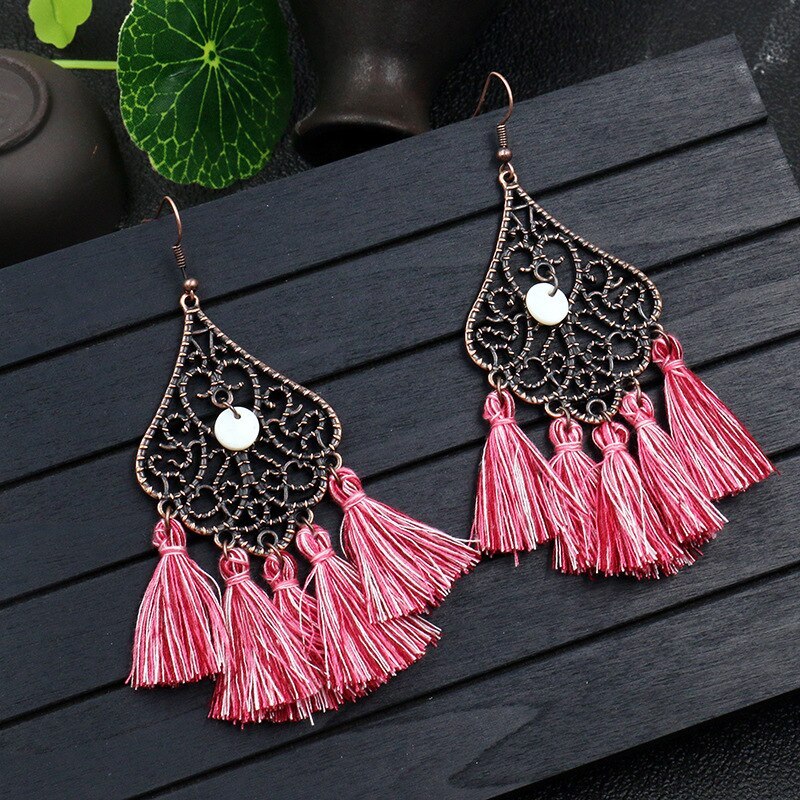 Cross-Border Hot Sale Tassel Earrings for Women Creative Hollow Alloy Earring European and American Retro Tassel Jewelry