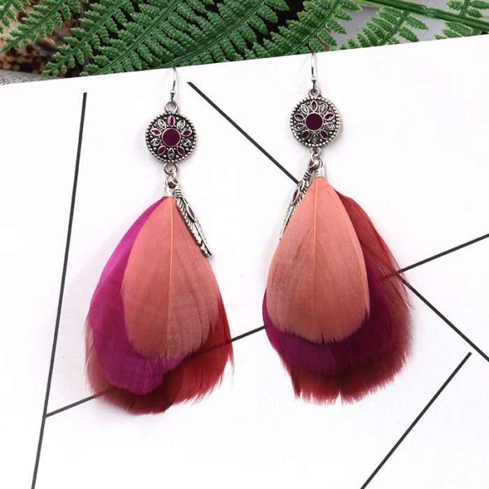 European and American Fashion Cool SUNFLOWER Dripping Oil Multi-Layer Feather Bohemian Tassel Earrings for Women Earrings