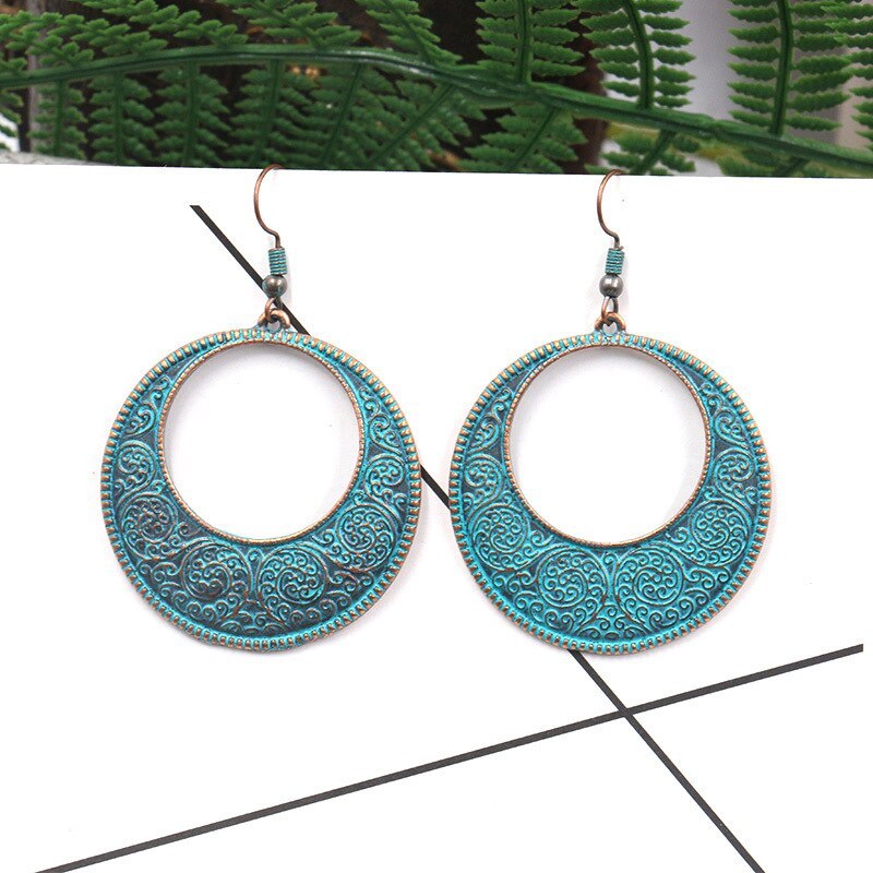 New Stylish round Hollow Alloy Pendant Earrings for Women European and American Ladies Exaggerated Long Jewelry Wholesale