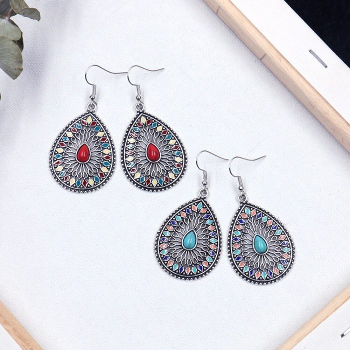 Drop-Shaped Earrings Personalized All-Match Antique Silver Drop Oil Metal Alloy Earrings Fashion Popular Hollow Ornament