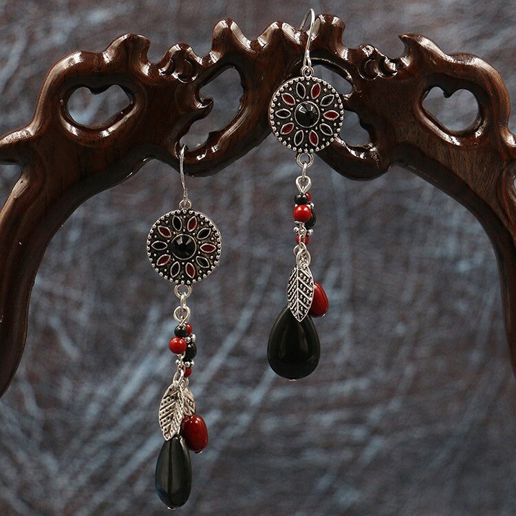 Wholesale Bohemian Retro Long Oil Painting Beaded Eardrops Earrings European and American Fashion Ornament