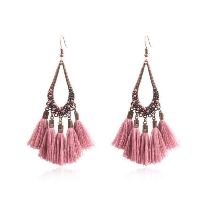 Bohemian Fashion Long Tassel Earrings Personality Retro Water-Drop Eardrops Exquisite Bead Accessories Wholesale