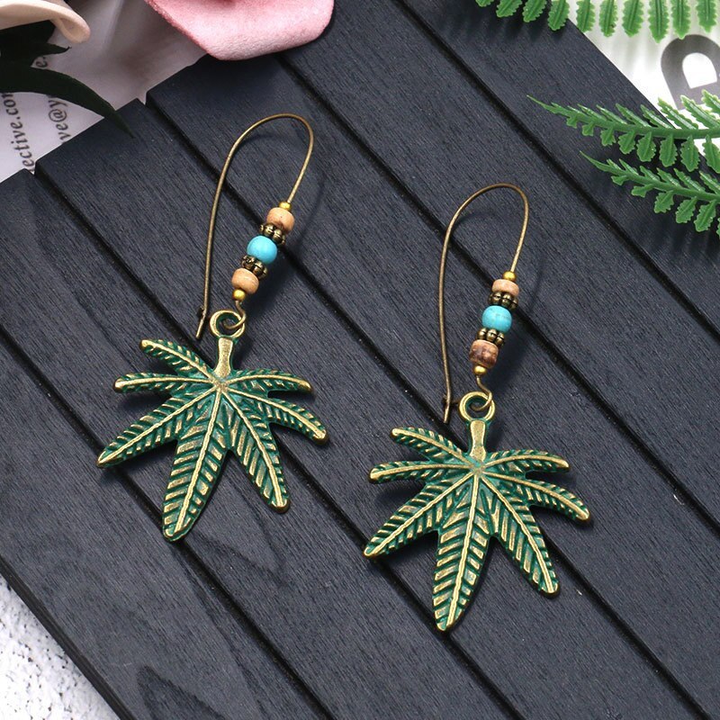 New European and American Fashion Large Earrings Ornament Wholesale Creative Leaf Alloy Eardrops Earrings Turquoise Accessories