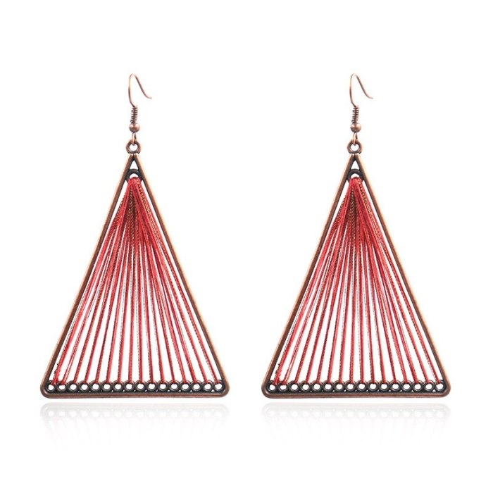 European and American Triangle Metal Alloy Earrings Creative Hand Weaving Earrings Bohemian Fashion Hollowed-out Ornament