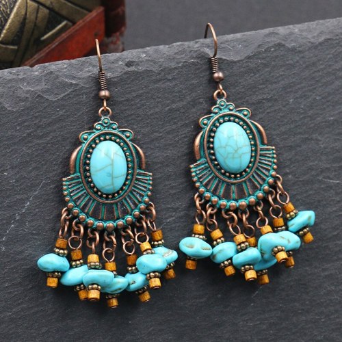 Bohemian Ethnic Earrings Tassel Pendant Vintage Earrings Exotic Gem Earrings