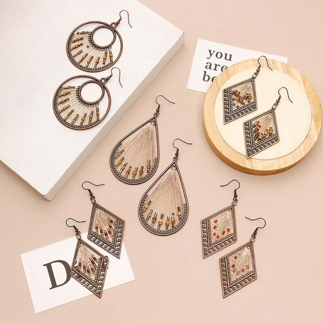 Vintage Earrings Women's European and American Fashion Drop-Shaped Hand-Woven Earrings Cross-Border Exaggerated Ear Jewelry