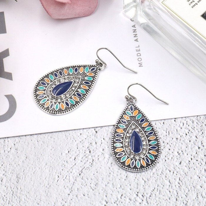 European and American Jewelry Popular Vintage Earrings Fashion Leaves Inlaid Color Diamond Ear Studs Earring Set 8379