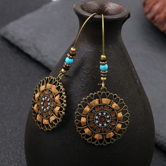 Cross-Border Niche Ethnic Style Earrings Female Hollow Alloy Earring European and American Original Jewelry Wholesale