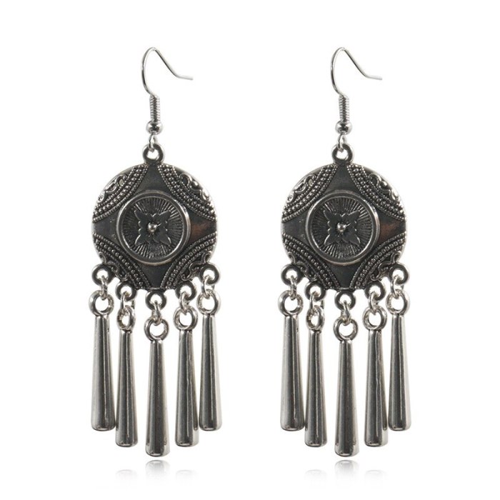 Ethnic Style Silver Earrings Female Yunnan Miao Style Tibetan Silver Peacock Flower Leaf Accessories Baroque Earrings Wholesale