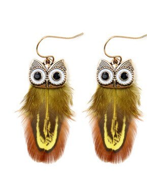 Cross-Border Hot Sale Owl Earrings Women's Popular Feather Earrings Long European and American Creative Ornament
