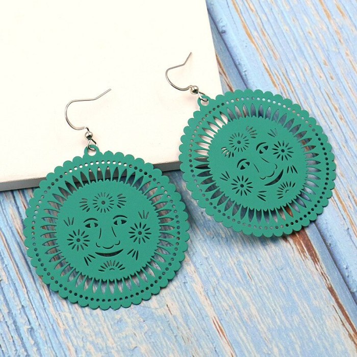 European and American Color Metal Alloy Earrings Female Smiley Flower round Geometric Candy Color Earrings Wholesale