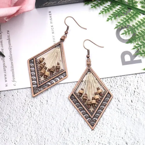 Fashion Personality European and American Trend New Hand-Woven Earrings Creative Diamond Wooden Bead Accessories Ornament