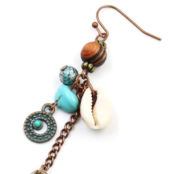 Long European and American Tassel Jewelry Wholesale Original Handmade Earrings Vintage Wooden Bead Shell Hanging Earrings