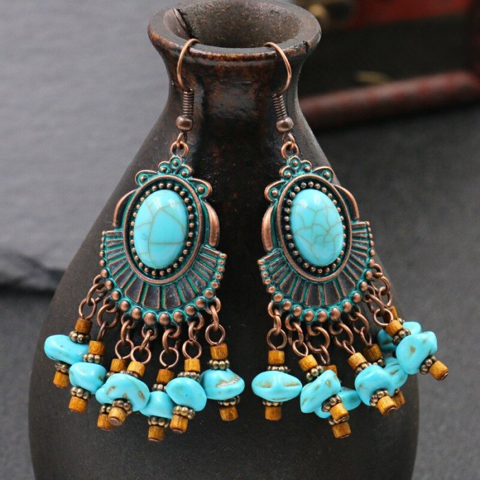 Bohemian Ethnic Earrings Tassel Pendant Vintage Earrings Exotic Gem Earrings