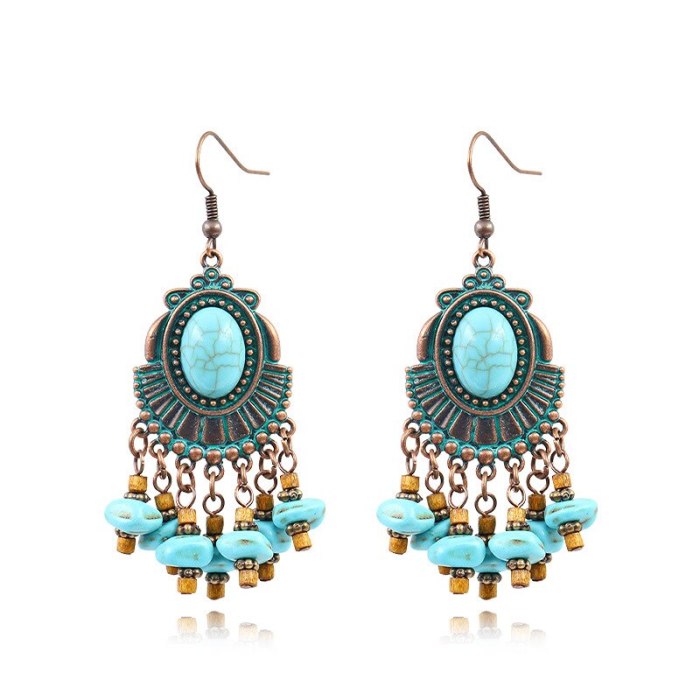 Bohemian Ethnic Earrings Tassel Pendant Vintage Earrings Exotic Gem Earrings