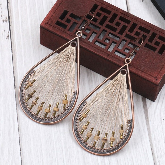 Vintage Earrings Women's European and American Fashion Drop-Shaped Hand-Woven Earrings Cross-Border Exaggerated Ear Jewelry