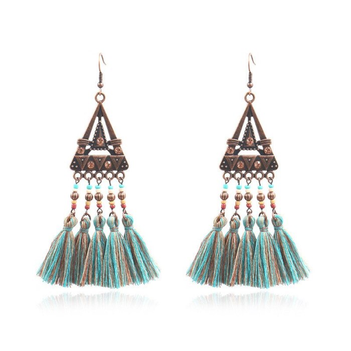 Bohemian Fashion Long Tassel Earrings Personality Retro Water-Drop Eardrops Exquisite Bead Accessories Wholesale