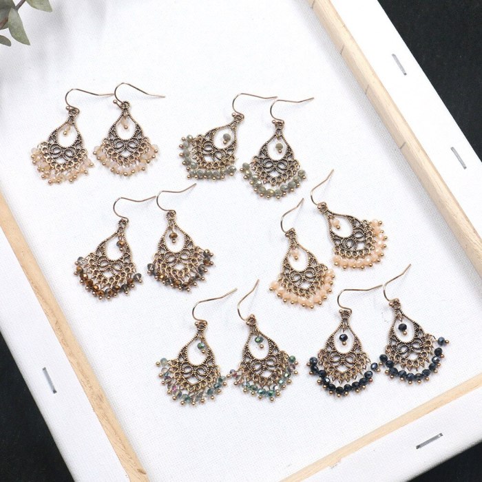 European and American Earrings Women's Retro Crystal Earrings Japanese and Korean Simple Ethnic Style Tassel Accessories