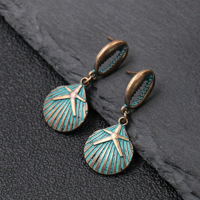 Europe and America Cross Border New Female Metal Alloy Earrings Shell Starfish Retro Personality and Minimalism Eardrop Earring