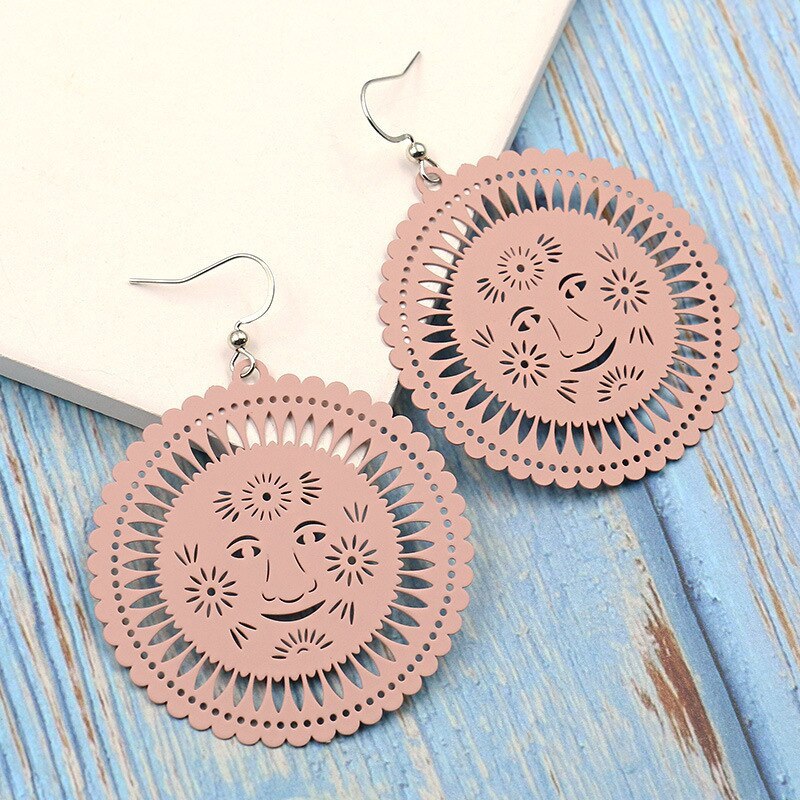 European and American Color Metal Alloy Earrings Female Smiley Flower round Geometric Candy Color Earrings Wholesale