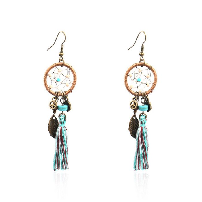 Creative Personality Dreamcatcher Earrings Tassel Turquoise Accessories European and American Tassel Pendant Earrings