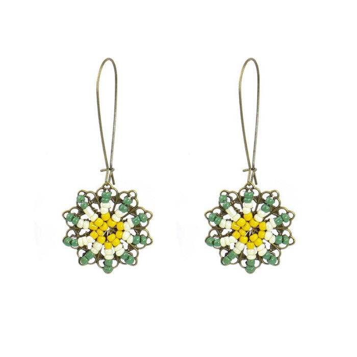 New Bohemian Ethnic Style Flower Earrings Jewelry Graceful Personality Bead Hand-Woven Earrings Wholesale