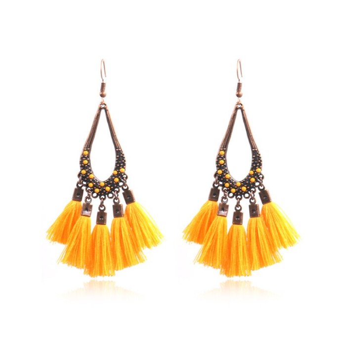 Bohemian Fashion Long Tassel Earrings Personality Retro Water-Drop Eardrops Exquisite Bead Accessories Wholesale