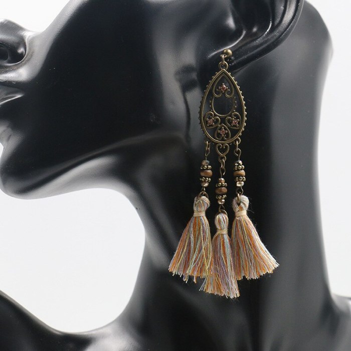 European and American Tassel Earrings Bohemian Earrings Personalized Pendant Creative Droplet Type Wooden Bead Eardrop Jewelry