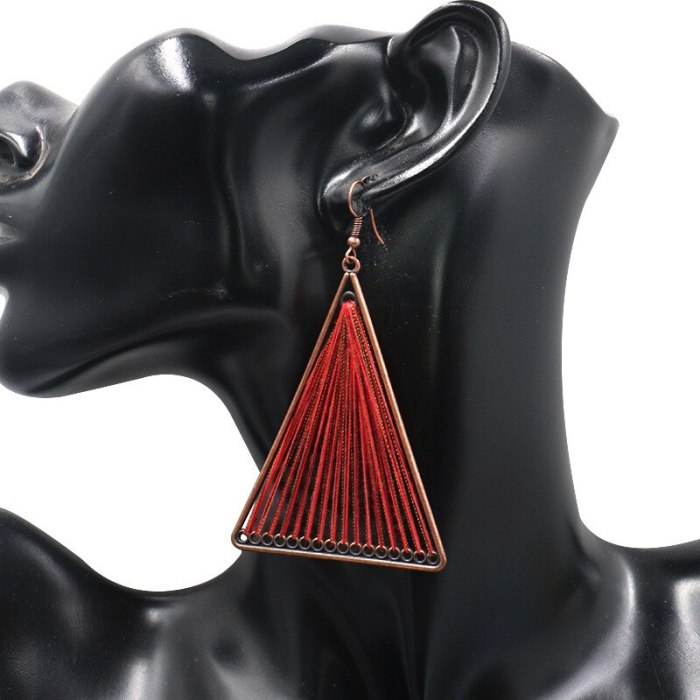 European and American Triangle Metal Alloy Earrings Creative Hand Weaving Earrings Bohemian Fashion Hollowed-out Ornament