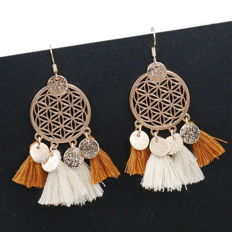 European and American New round Ring Earrings Long Fringe Earrings Bohemian Hot Sale Jewelry Wholesale